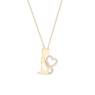 Foto 2 | Foto 2 | Gargantilla Zekie 7222 Oro 14k Amarillo 45 Cms Con Centro De Gato Y Corazon