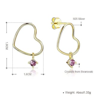 Foto 2 | Foto 2 | Pendientes De Plata De Ley 925 Con Forma De Corazón Y Cristal Morado Para Mujer - Venta Internacional.