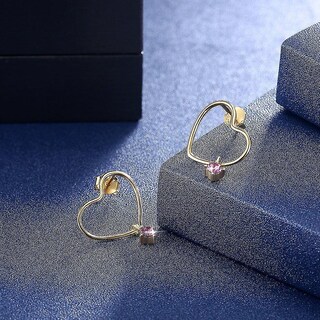 Foto 5 | Foto 5 | Pendientes De Plata De Ley 925 Con Forma De Corazón Y Cristal Morado Para Mujer - Venta Internacional.