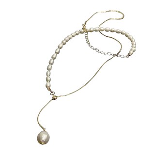 Foto 1 | Foto 1 | Collar Dongdamen Pearl Con Cadena Para Clavícula 45 Cm Oro De 18 Quilates - Venta Internacional.
