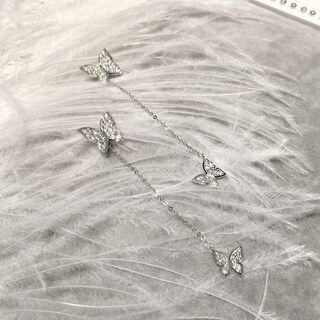 Foto 4 | Foto 4 | Pendientes Huoguo Largos Y Sencillos De Plata Con Diamante En Forma De Mariposa - Venta Internacional.