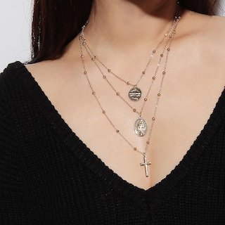 Foto 4 | Foto 4 | Collar Huoguo Con Forma De Cruz Con Múltiples Cadenas Estilo Religioso Para Mujer - Venta Internacional.