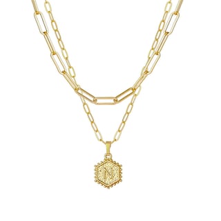 Foto 1 | Foto 1 | Collar Huoguo Con Colgante De Letra Hexagonal Chapado En Oro Para Mujer - Venta Internacional.