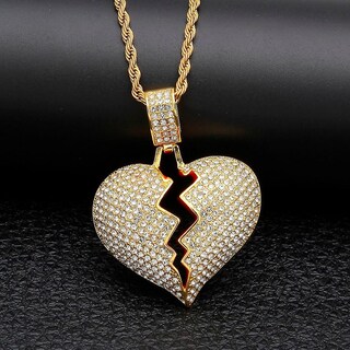 Foto 4 | Foto 4 | Collar Con Colgante Huoguo Corazón Roto Circonitas Chapado En Oro - Venta Internacional.