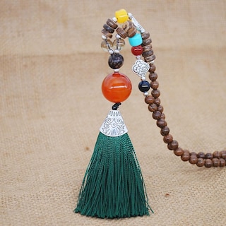 Foto 2 | Foto 2 | Collar Huoguo Con Colgante Bohemio Con Borlas Cadena De Suéter Cuentas De Madera - Venta Internacional.