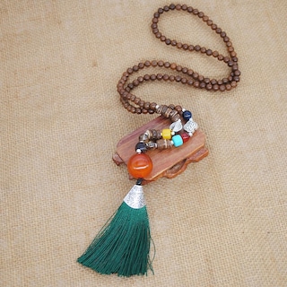 Foto 4 | Foto 4 | Collar Huoguo Con Colgante Bohemio Con Borlas Cadena De Suéter Cuentas De Madera - Venta Internacional.