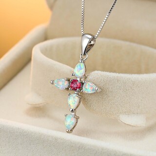 Foto 4 | Foto 4 | Collar Huoguo Con Colgante En Forma De Cruz Con Diamantes De Imitación De Ópalo Para Mujer - Venta Internacional.