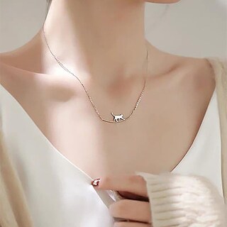 Foto 2 | Foto 2 | Collar Huoguo Bonito Gato Caminante Chapado En Plata Para Mujer - Venta Internacional.