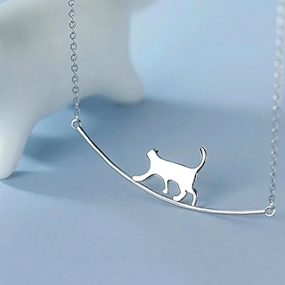 Foto 3 | Foto 3 | Collar Huoguo Bonito Gato Caminante Chapado En Plata Para Mujer - Venta Internacional.