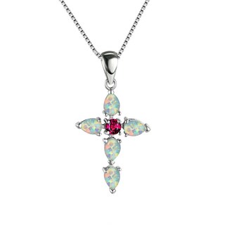 Foto 1 | Foto 1 | Collar Huoguo Con Colgante En Forma De Cruz Con Diamantes De Imitación De Ópalo Para Mujer - Venta Internacional.