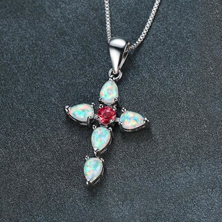 Foto 3 | Foto 3 | Collar Huoguo Con Colgante En Forma De Cruz Con Diamantes De Imitación De Ópalo Para Mujer - Venta Internacional.