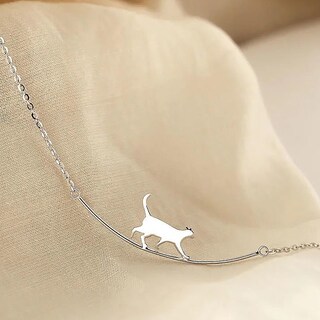 Foto 5 | Foto 5 | Collar Huoguo Bonito Gato Caminante Chapado En Plata Para Mujer - Venta Internacional.