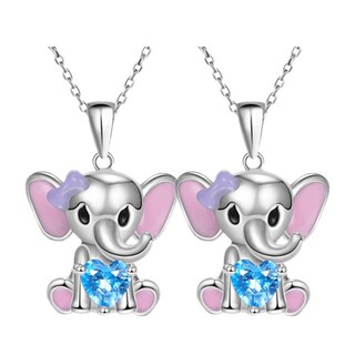Foto 1 | Foto 1 | Cadena y Dije de Elefante High Mónaco Mxlek-002 2 Piezas Collar Elefante/Corazón Plata/Azul