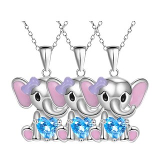 Foto 1 | Foto 1 | Cadenas con Dije de Elefante High Mónaco Mxlek-003 3 Piezas Collar Elefante/corazón  Plata/Azul