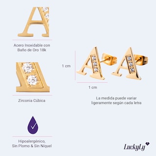 Foto 5 | Foto 5 | Aretes Baño de Oro 18k con Zirconia Cúbica Luckyly Tina Letra J para Mujer