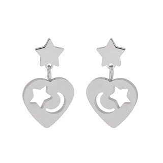 Foto 1 | Foto 1 | Aretes de Acero Inoxidable Joyas Plafer 1436A-P color Plata - Corazón con Luna y Estrella