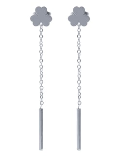 Foto 1 | Foto 1 | Aretes de Acero Inoxidable Joyas Plafer 1293a-p Plateados Largo Trebol con Barra