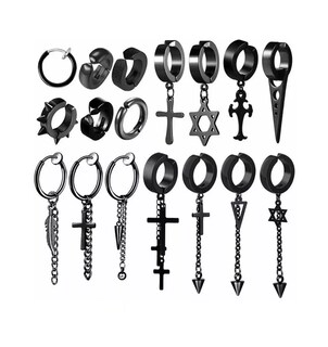 Foto 1 | Foto 1 | Aretes Falsos Piercing Belug Negros Estilo Punk Colgantes 17 Piezas