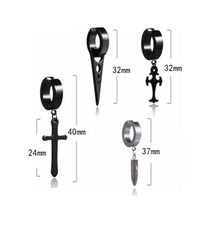 Foto 2 | Foto 2 | Aretes Falsos Piercing Belug Negros Estilo Punk Colgantes 17 Piezas