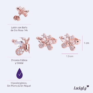 Foto 5 | Foto 5 | Aretes para Mujer de Mariposa Luckyly, Modelo Gina Oro Rosa