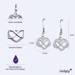 Foto 5 | Foto 5 | Aretes para Mujer Corazón Infinito Luckyly, Modelo Natty Plata