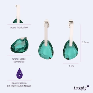 Foto 5 | Foto 5 | Aretes Mujer con Cristal Luckyly, Modelo Amber Verde