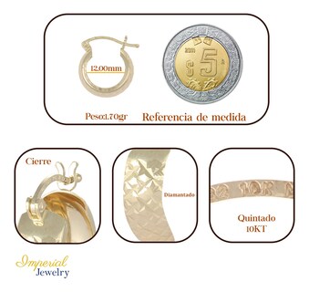 Foto 2 | Foto 2 | Arracada Diamantada Bangle de Oro 10k Estilo Panal 12 x 6mm