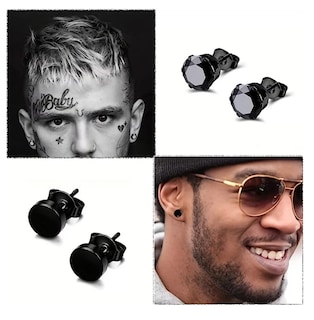 Foto 2 | Foto 2 | Aretes Arracadas Hombre Pendientes Acero Inoxidable 12 Pares Plata/negro