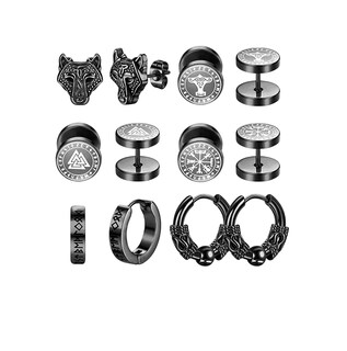 Foto 1 | Foto 1 | Aretes Con Piercing Pendientes Runas Hombre 6 Pares Negro