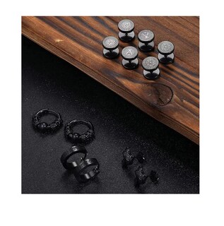 Foto 2 | Foto 2 | Aretes Con Piercing Pendientes Runas Hombre 6 Pares Negro