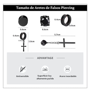 Foto 5 | Foto 5 | Aretes Falsos Piercing Hombre Imán Acero Cruz 30 Piezas Negro Plata Dorado Azul