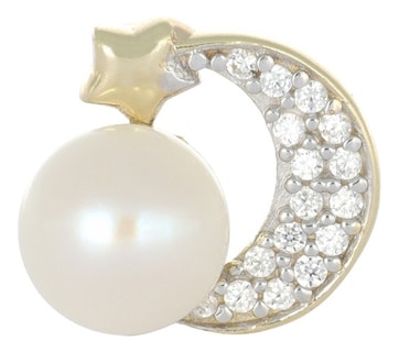 Foto 1 | Foto 1 | Arete Con Figura De Luna En Oro De 10k Con Incrustacion De Zirconia Y Una Perla 2.4 Grm