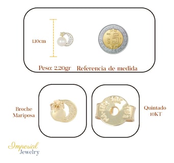 Foto 2 | Foto 2 | Arete Con Figura De Luna En Oro De 10k Con Incrustacion De Zirconia Y Una Perla 2.4 Grm