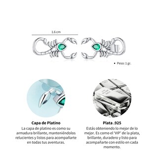 Foto 5 | Foto 5 | Aretes Chulada, Escorpio De Plata .925 Con Chapa De Platino