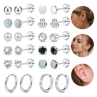 Foto 5 | Foto 5 | Piercing Arete Para Oreja Cartílago Mujer Acero Inoxidable 12 Pares, Belug Plata