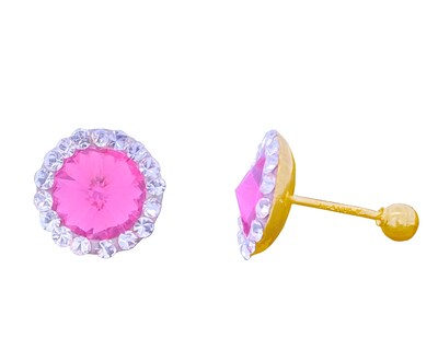 Foto 2 | Foto 2 | Broquel Circulito Rosa Con Circonias Blancas Oro 10k Horoz C511