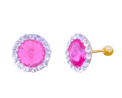 Foto 3 | Foto 3 | Broquel Circulito Rosa Con Circonias Blancas Oro 10k Horoz C511