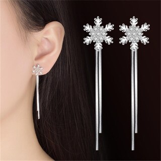 Foto 2 | Foto 2 | Pendientes Huoguo Chapados En Plata Con Forma De Copo De Nieve Para Colgar En La Espalda Para Mujer - Venta Internacional.