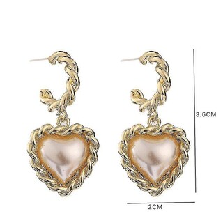 Foto 2 | Foto 2 | Pendientes Huoguo De Metal Con Forma De Corazón Y Perlas Para Mujer - Venta Internacional.