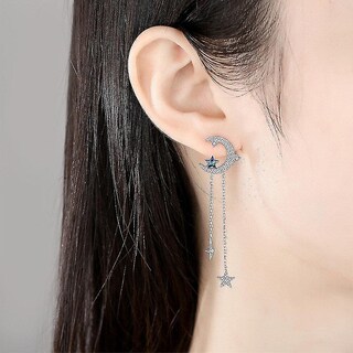 Foto 2 | Foto 2 | Pendientes Huoguo Chapados En Plata Con Forma De Estrella Lunar Y Borla Para Mujer - Venta Internacional.