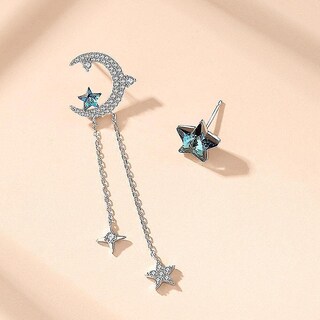 Foto 3 | Foto 3 | Pendientes Huoguo Chapados En Plata Con Forma De Estrella Lunar Y Borla Para Mujer - Venta Internacional.