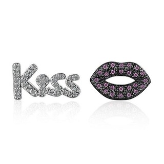 Foto 1 | Foto 1 | Pendientes Huoguo Con Letras De Cobre Con Forma De Beso Y Labios Rojos Asimétricos 2 Unidades - Venta Internacional.