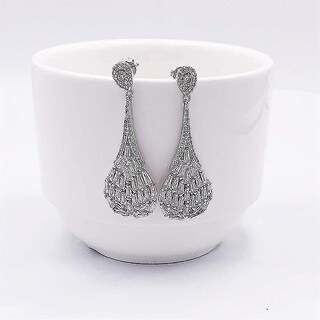 Foto 2 | Foto 2 | Pendientes Huoguo De Plata De Ley 925 Con Circonita Cúbica Blanca - Venta Internacional.