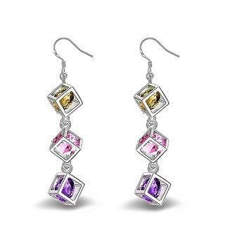 Foto 1 | Foto 1 | Pendientes Huoguo Cuadrados Chapados En Plata Y Cristal Colorido - Venta Internacional.