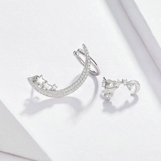 Foto 2 | Foto 2 | Pendientes Huoguo Star Moon Chapados En Plata Con Asimetría Para Mujer - Venta Internacional.