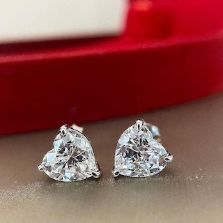 Foto 2 | Foto 2 | Pendientes Huoguo De Plata De Ley 925 Con Forma De Corazón Y Diamante Para Mujer - Venta Internacional.