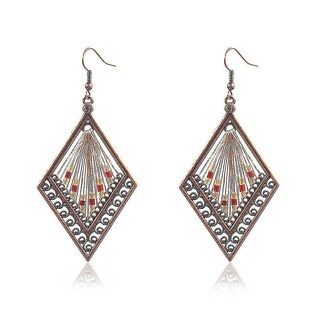Foto 1 | Foto 1 | Pendientes Huoguo Coloridos Rombos Con Cuentas Tejidas En Hilo Dorado - Venta Internacional.