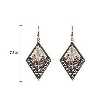 Foto 2 | Foto 2 | Pendientes Huoguo Coloridos Rombos Con Cuentas Tejidas En Hilo Dorado - Venta Internacional.