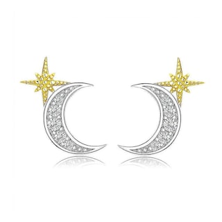 Foto 1 | Foto 1 | Pendientes Huoguo Con Forma De Luna Y Estrellas Para Mujer Chapados En Plata - Venta Internacional.