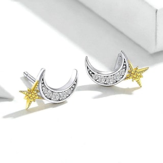 Foto 2 | Foto 2 | Pendientes Huoguo Con Forma De Luna Y Estrellas Para Mujer Chapados En Plata - Venta Internacional.